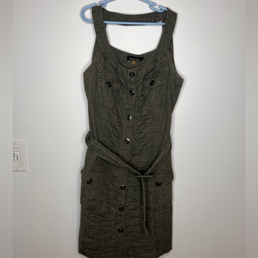 Olive green drab distressed dress. Small size